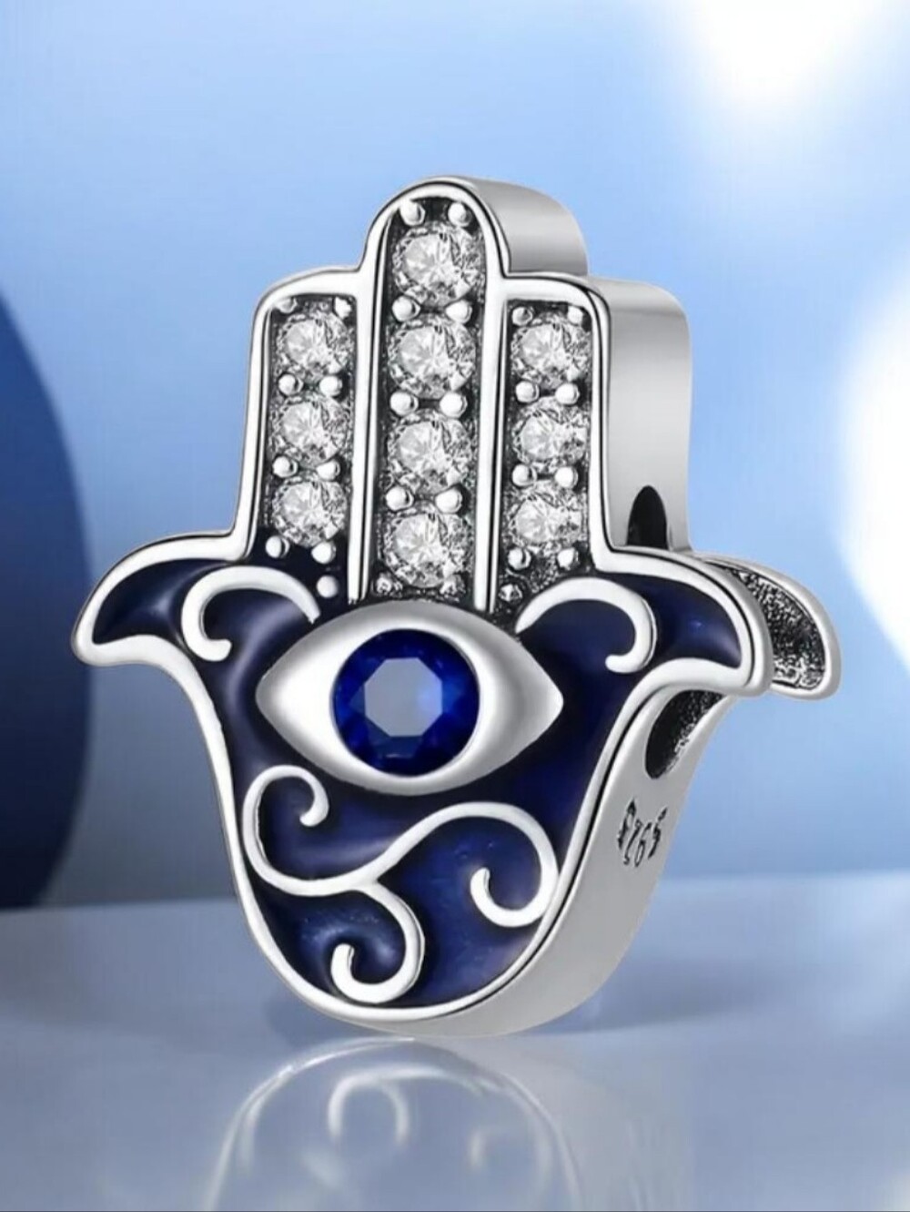 NEW 💙 PANDORA-Like Sterling Silver Hamsa Hand & Evil Eye Charm With Enamel & CZ